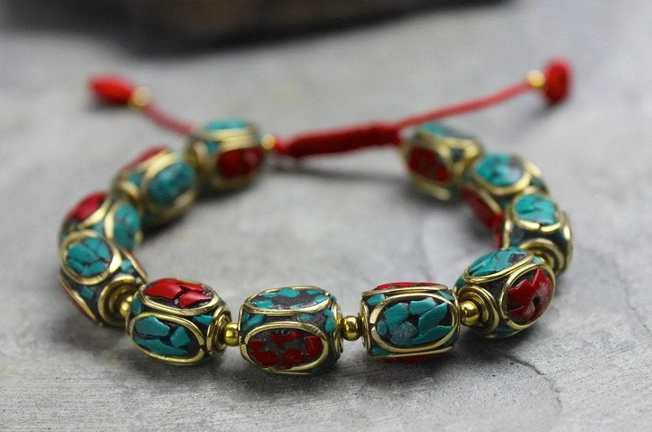 Tibetan Coral and Turquoise Beaded Bracelet