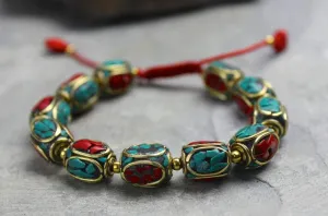 Tibetan Coral and Turquoise Beaded Bracelet