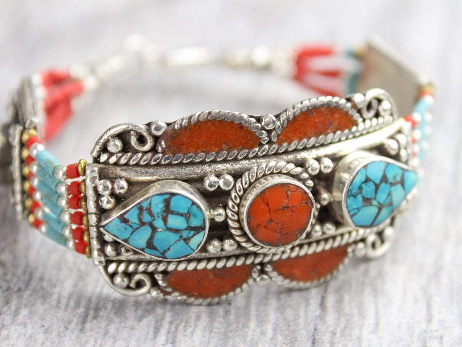 Tibetan Coral and Turquoise Bracelet