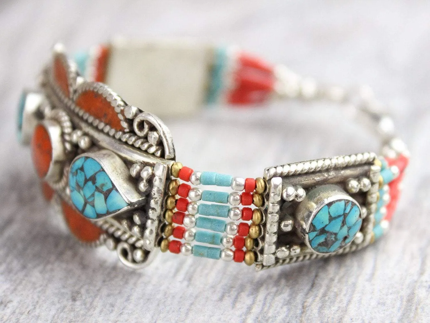 Tibetan Coral and Turquoise Bracelet