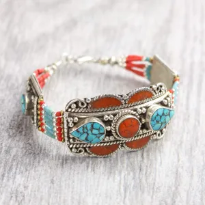 Tibetan Coral and Turquoise Bracelet
