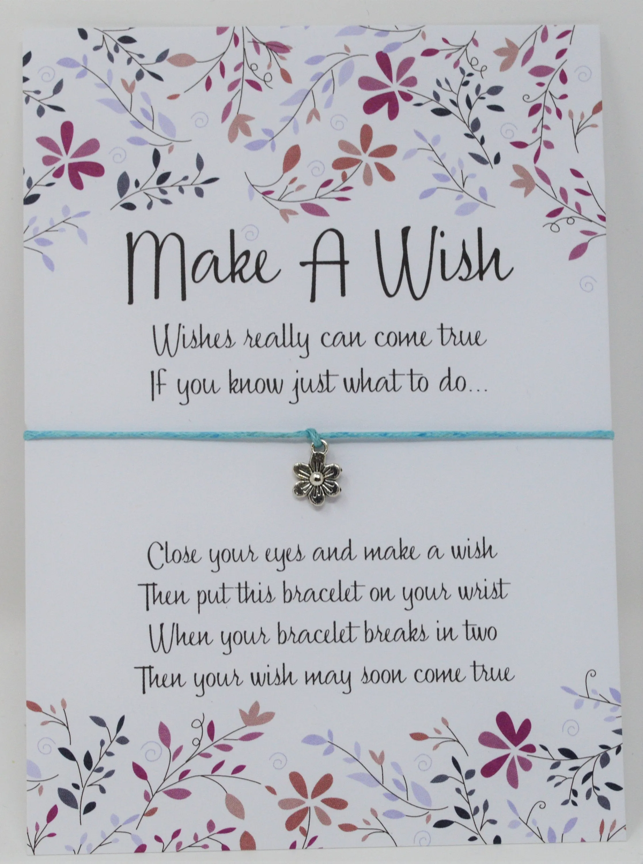 Tiny Flower Wish Bracelet, Daisy Charm String Bracelet, Dainty Silver Flower. Choice of Cord Colours - Wish Knots