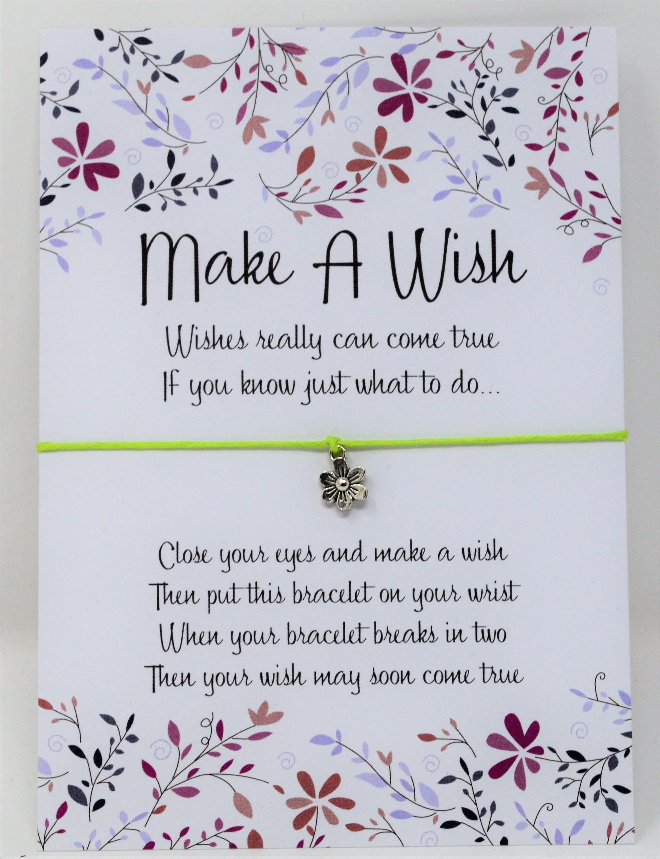 Tiny Flower Wish Bracelet, Daisy Charm String Bracelet, Dainty Silver Flower. Choice of Cord Colours - Wish Knots