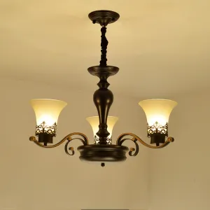 Traditional Bell Frosted Glass Chandelier Pendant Light for Living Room - Black, 3/6/8 Lights