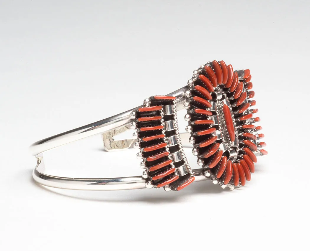 Traditional Needlepoint Coral Cuff Bracelet