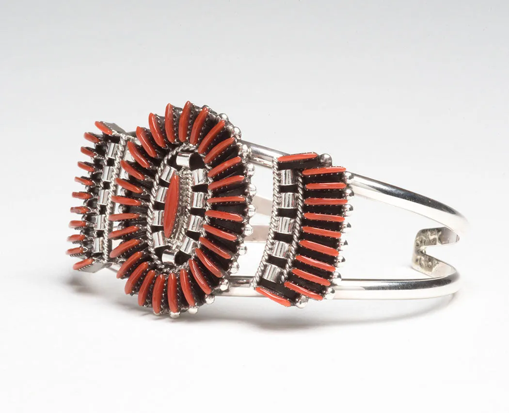 Traditional Needlepoint Coral Cuff Bracelet