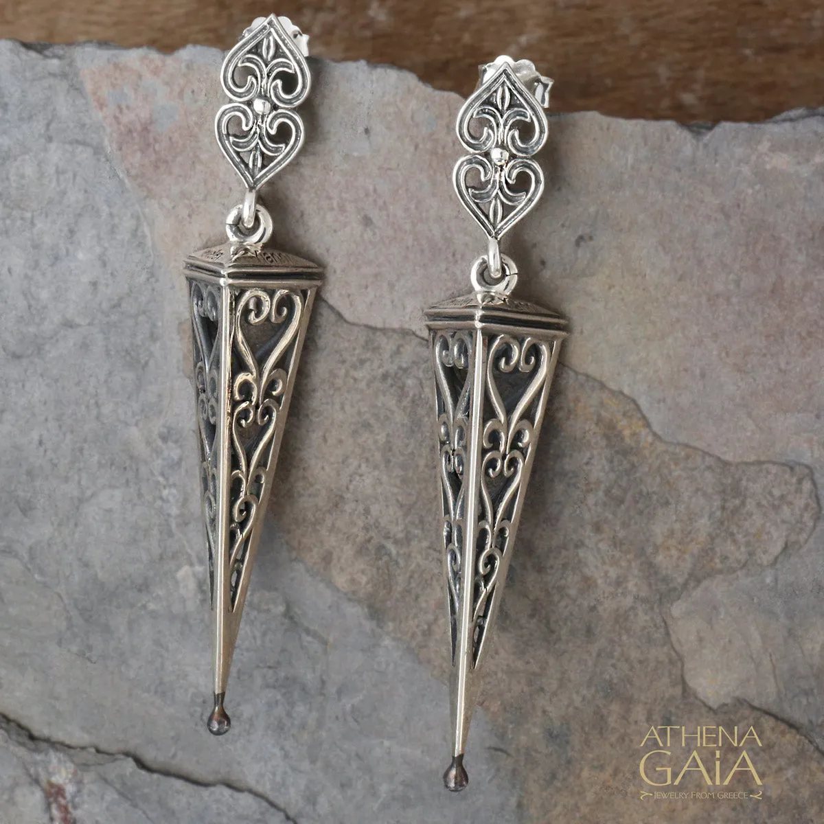 Triangle Scroll Chandelier Earrings
