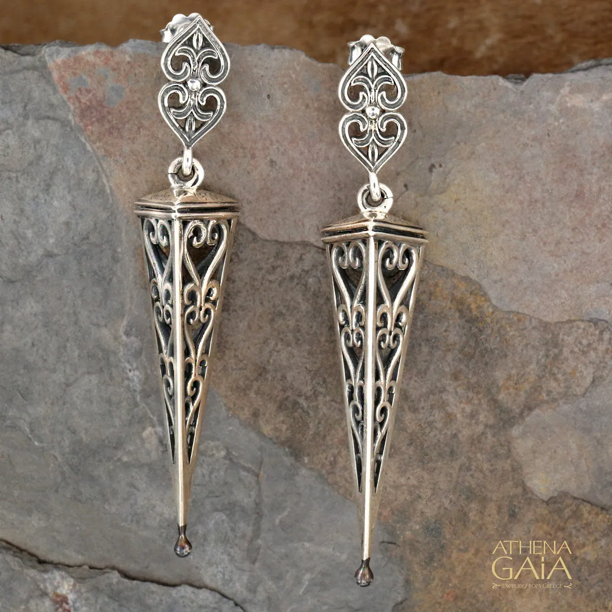 Triangle Scroll Chandelier Earrings