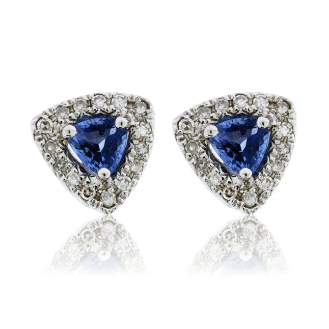 Trillion Blue Sapphire and Diamond Stud Earrings
