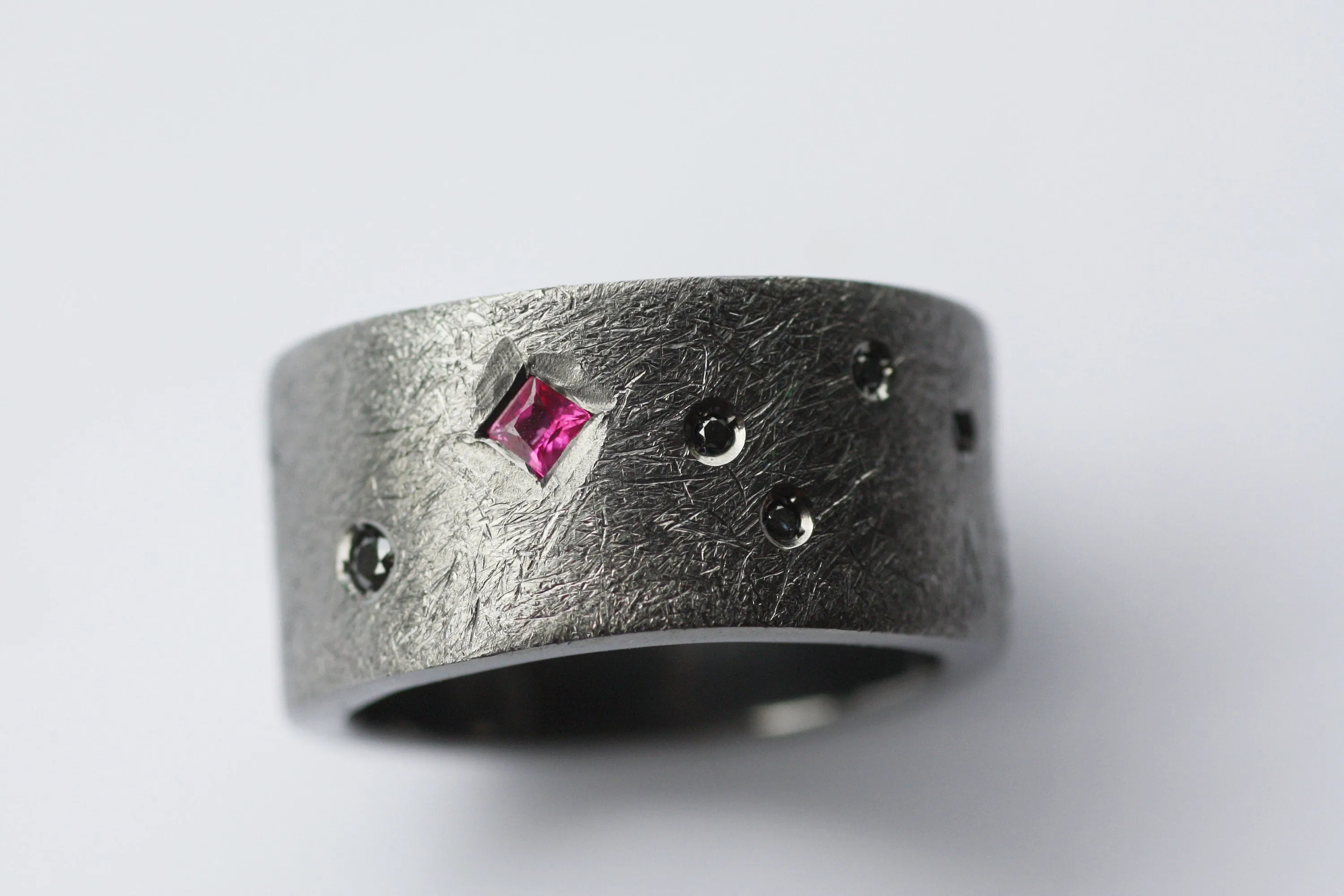 Tsavorite and Emeralds brushed finish ring / Diamonds Sapphires Multi stone Rings