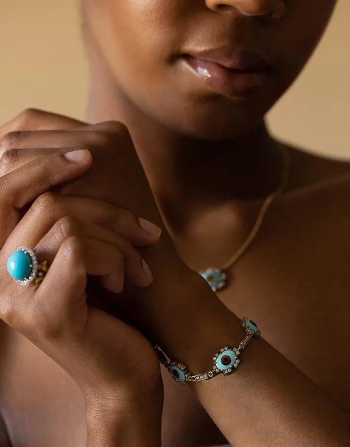 Turquoise and Diamond Evil Eye Bracelet
