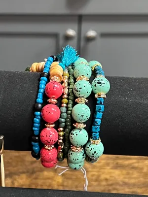 Turquoise, Coral, Mint Stretch Bracelet Set