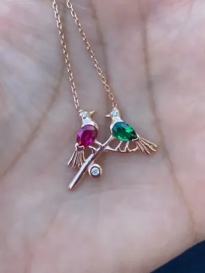 Two birds on a branch - Necklace
