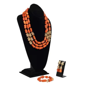 Vibrant Coral & Gold Traditional Bead Set