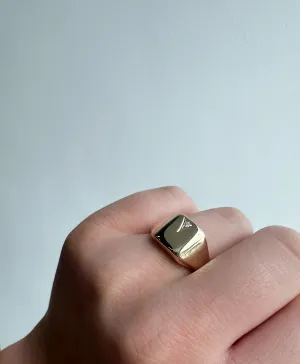 Vintage 9ct Yellow Gold Square Signet Ring With Diamond