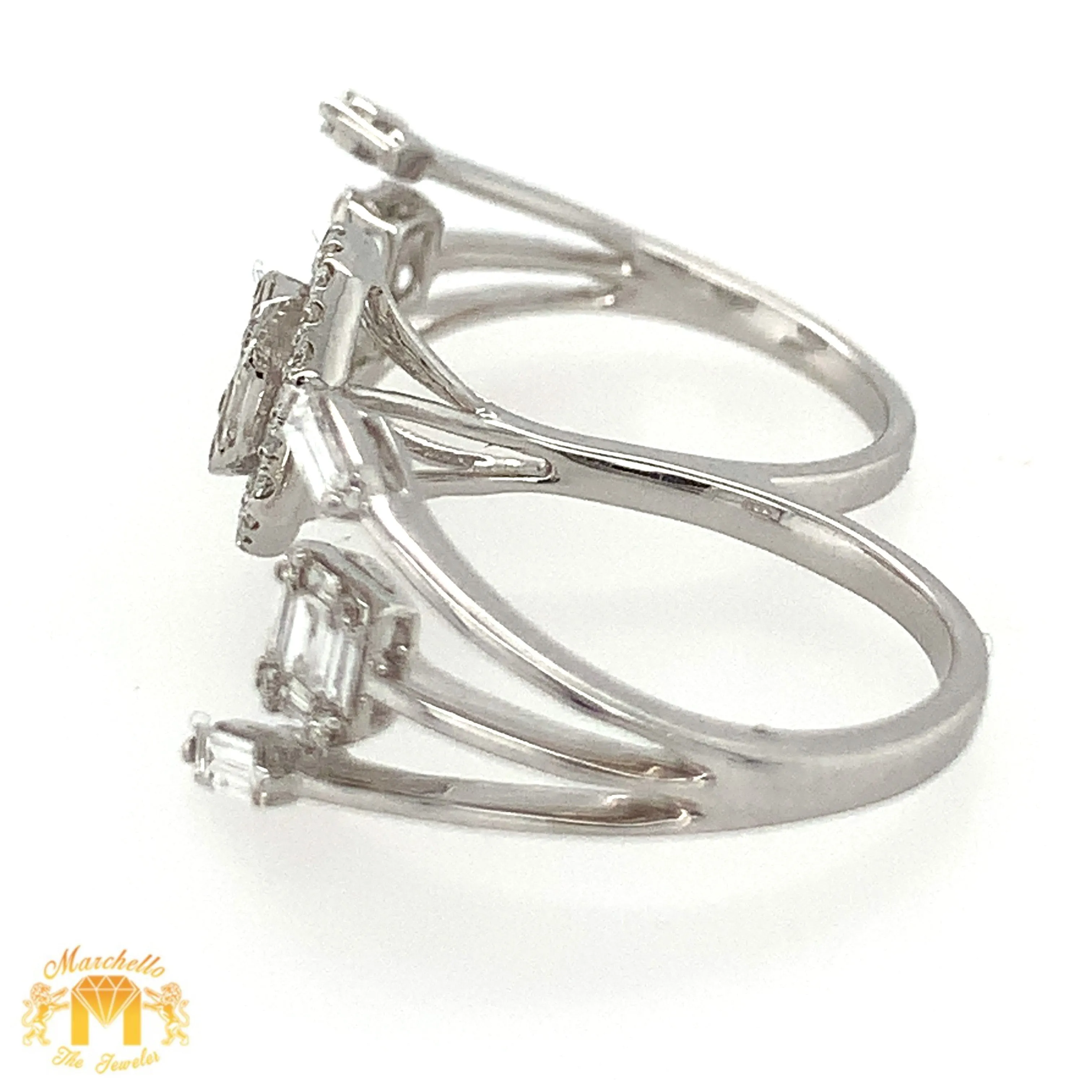 VVS/vs high clarity diamonds set in a 18k White Gold and Diamond Octagon Ladies' Two-Finger Ring (VVS diamonds)