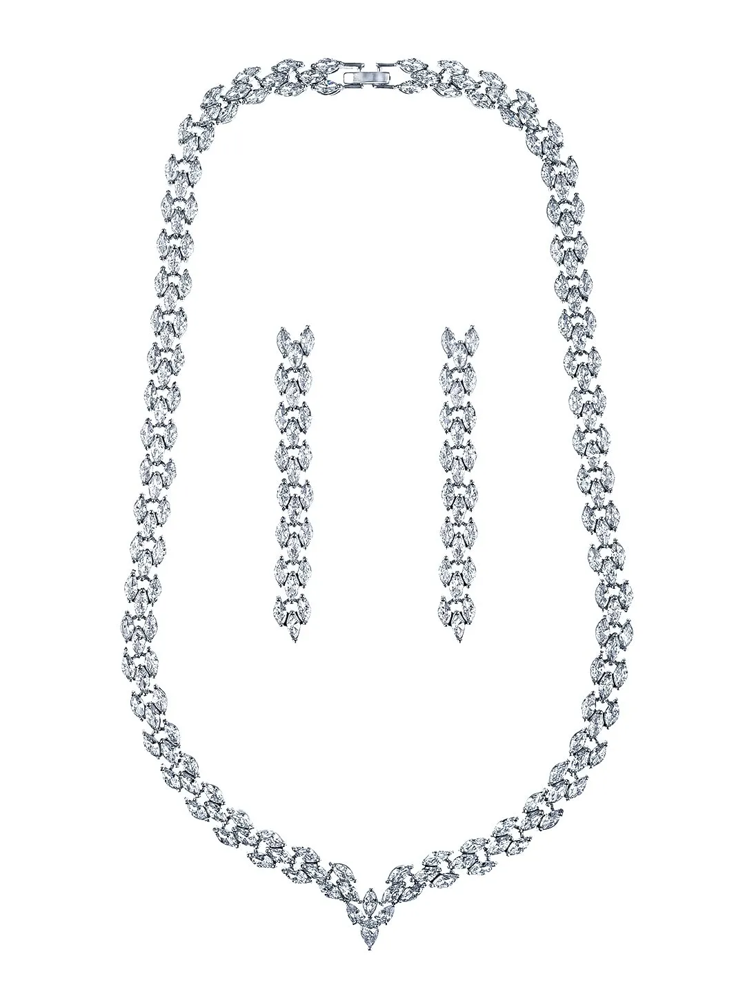 Yellow Chimes Jewellery Set for Women Rhodium-Plated White Real Cubic Zircon Necklace Set Leaf Design Classic CZ Jewellery Set For Women and Girls.
