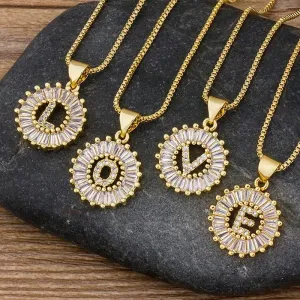 Zircon Embellished Initial Letter Pendant Necklace