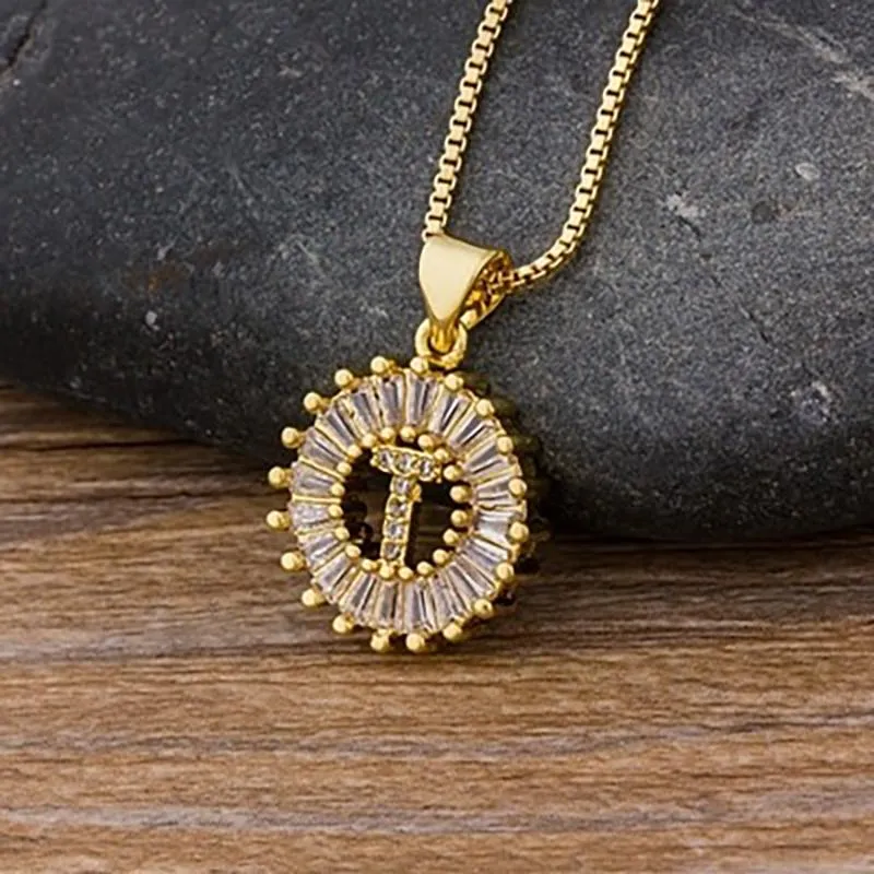 Zircon Embellished Initial Letter Pendant Necklace