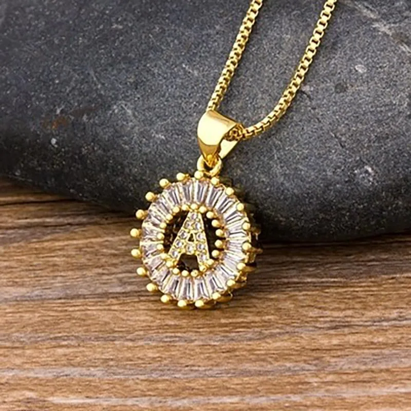Zircon Embellished Initial Letter Pendant Necklace