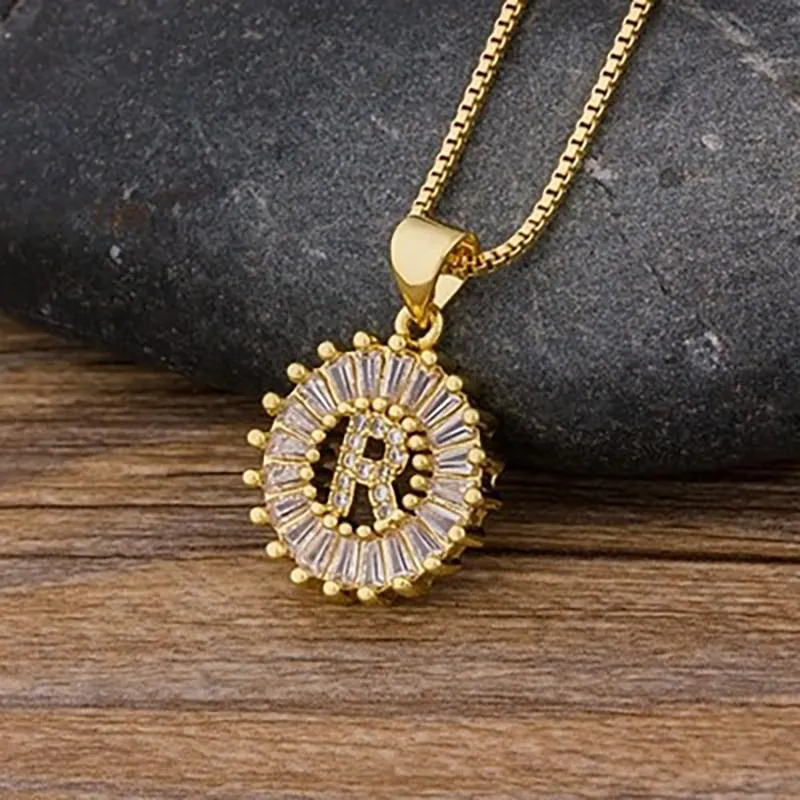 Zircon Embellished Initial Letter Pendant Necklace