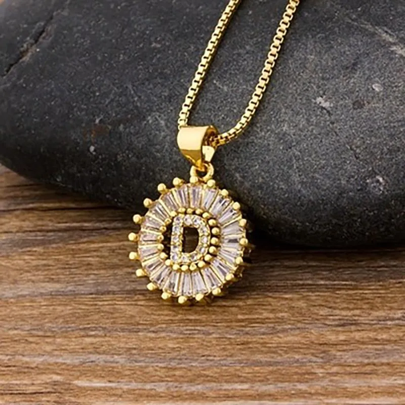 Zircon Embellished Initial Letter Pendant Necklace