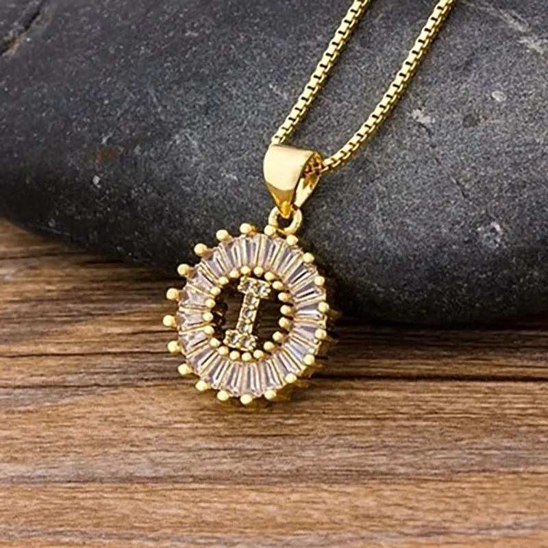 Zircon Embellished Initial Letter Pendant Necklace