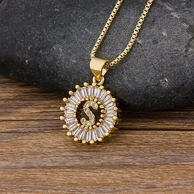 Zircon Embellished Initial Letter Pendant Necklace