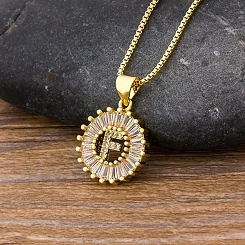 Zircon Embellished Initial Letter Pendant Necklace
