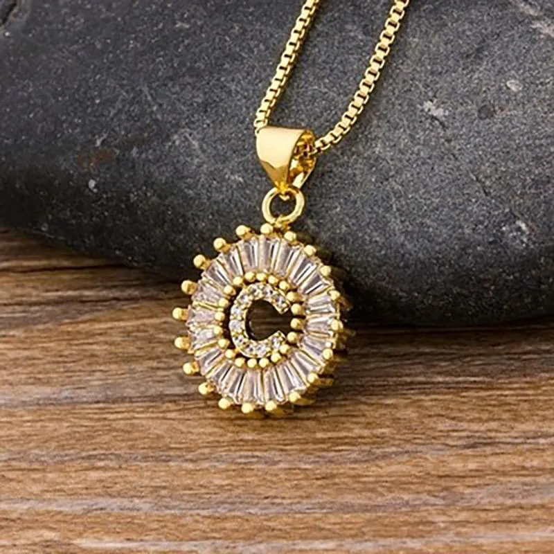 Zircon Embellished Initial Letter Pendant Necklace