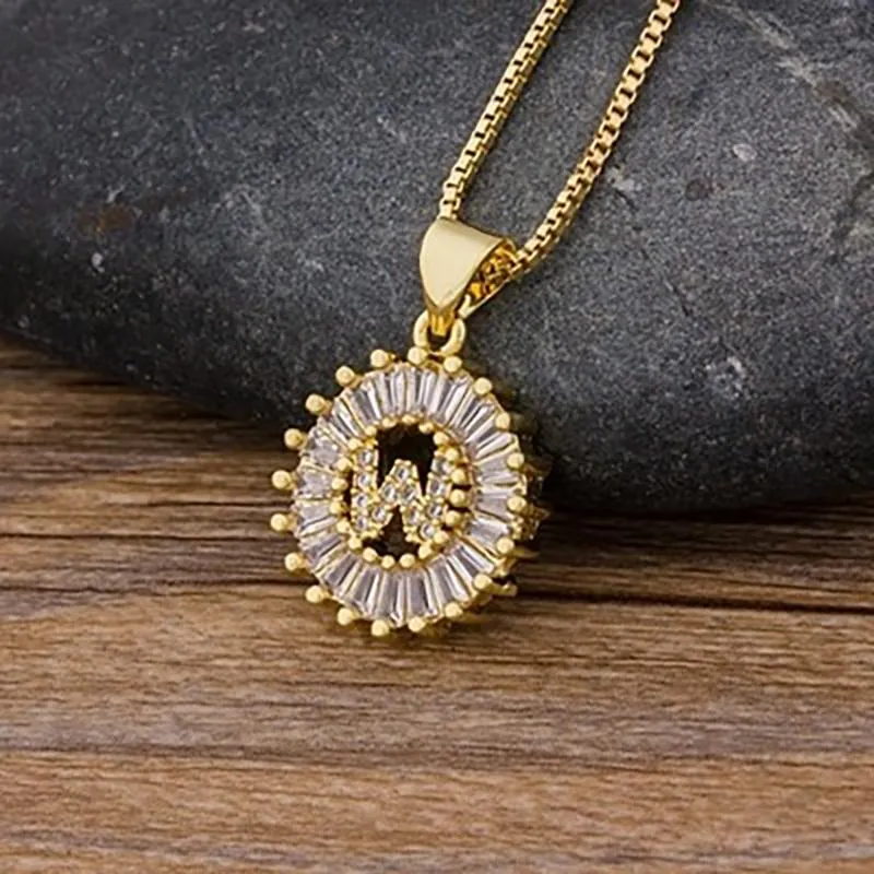 Zircon Embellished Initial Letter Pendant Necklace