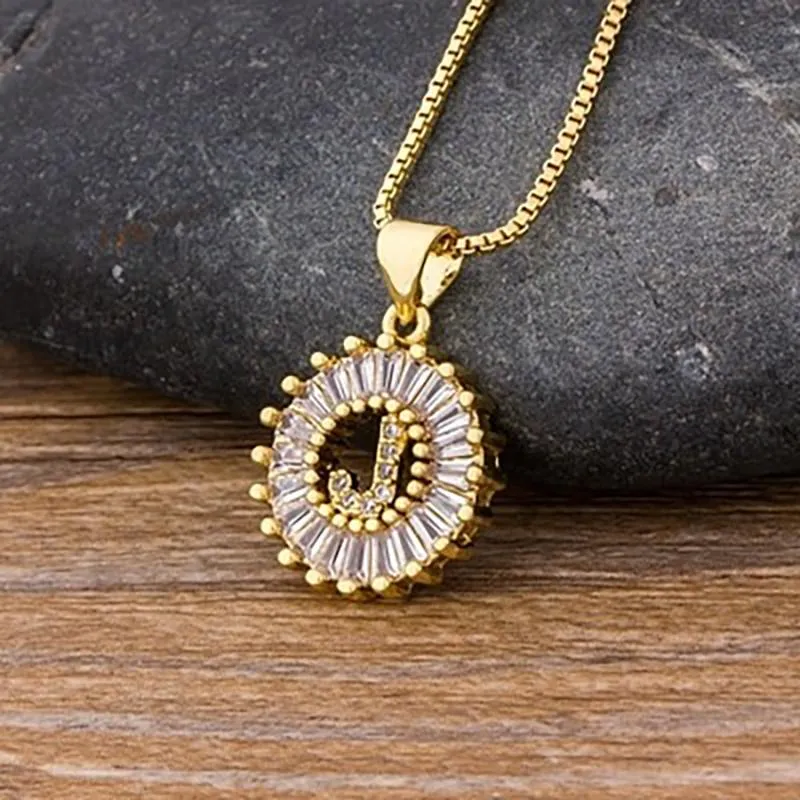 Zircon Embellished Initial Letter Pendant Necklace