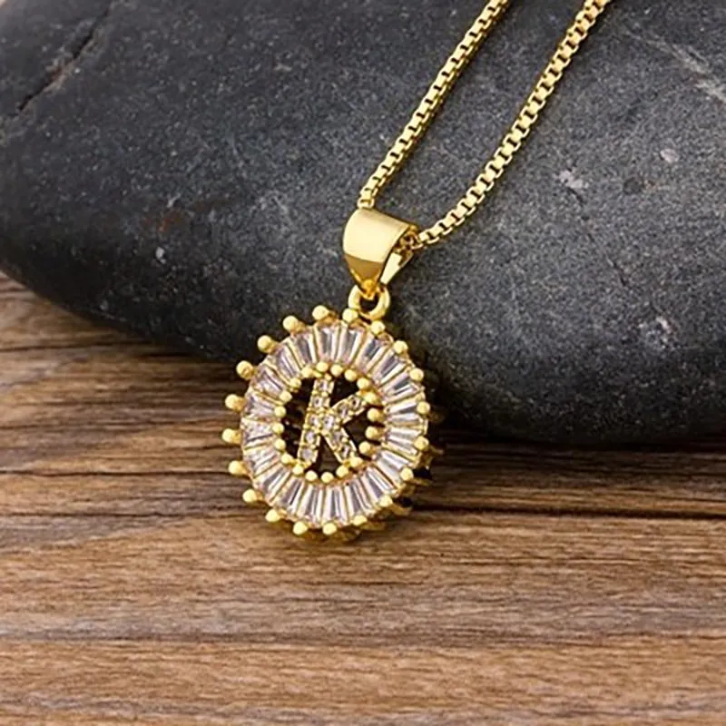 Zircon Embellished Initial Letter Pendant Necklace