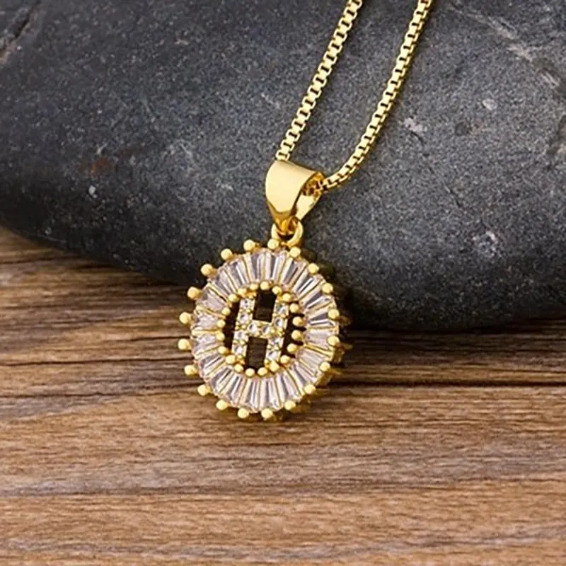 Zircon Embellished Initial Letter Pendant Necklace