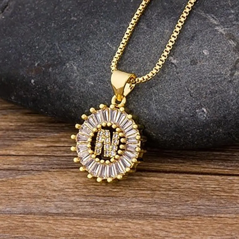 Zircon Embellished Initial Letter Pendant Necklace