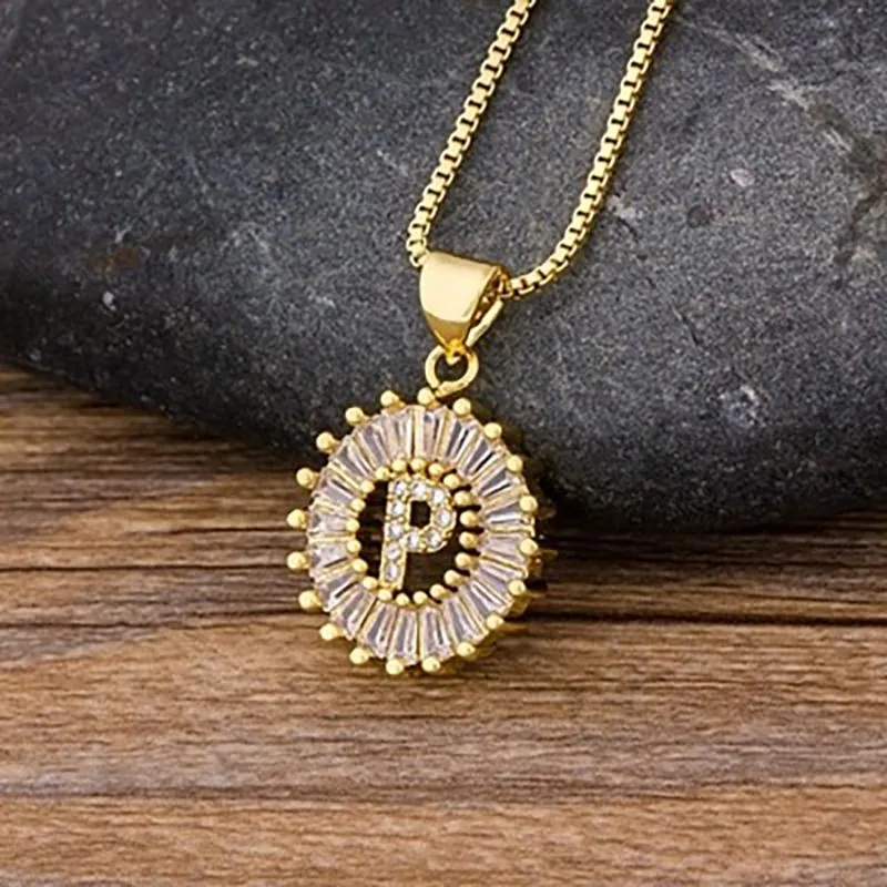 Zircon Embellished Initial Letter Pendant Necklace