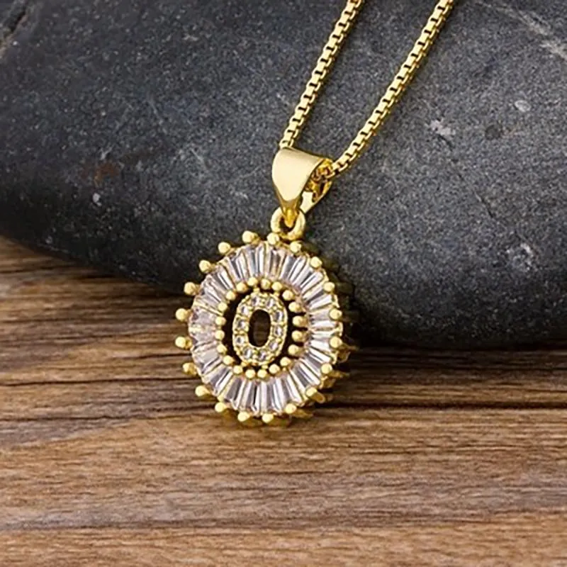 Zircon Embellished Initial Letter Pendant Necklace