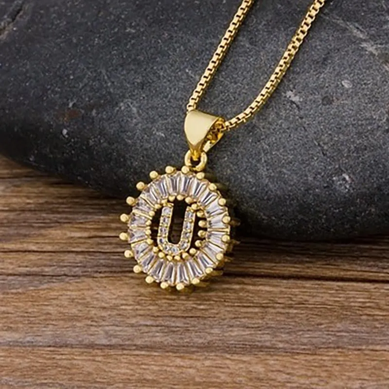 Zircon Embellished Initial Letter Pendant Necklace