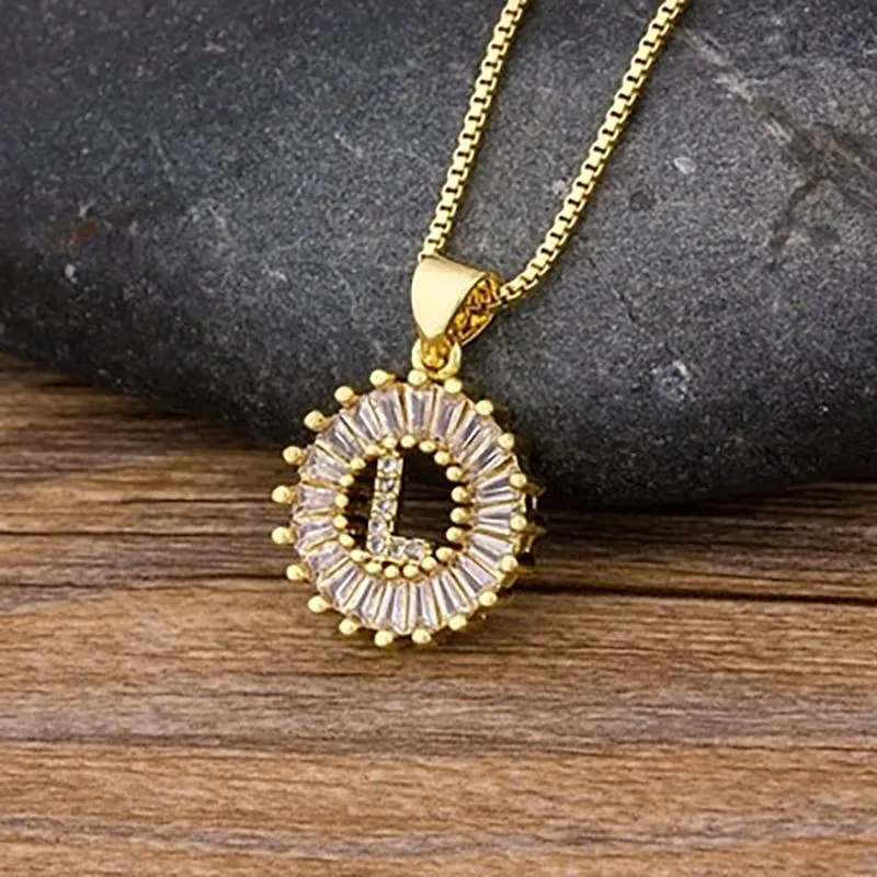 Zircon Embellished Initial Letter Pendant Necklace