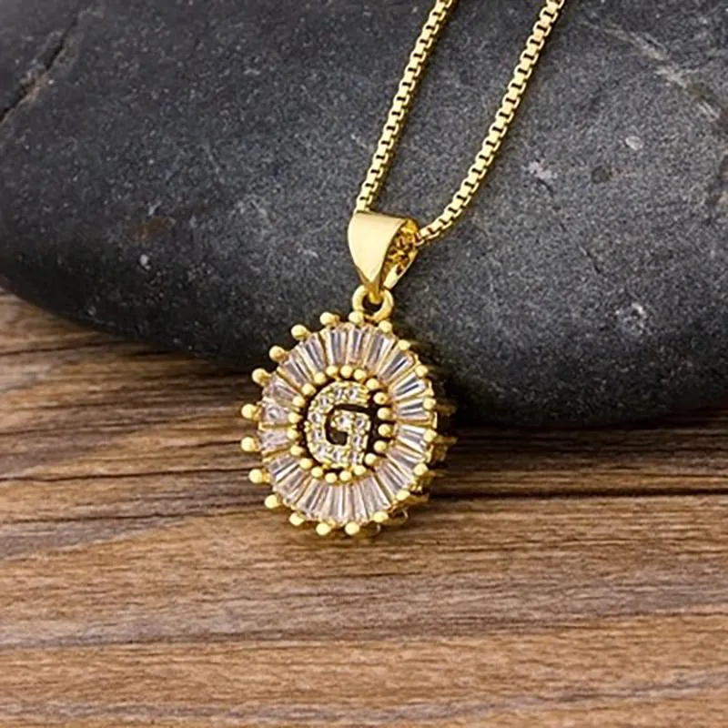 Zircon Embellished Initial Letter Pendant Necklace