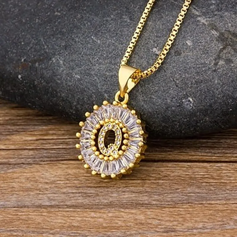 Zircon Embellished Initial Letter Pendant Necklace