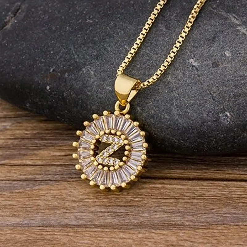 Zircon Embellished Initial Letter Pendant Necklace