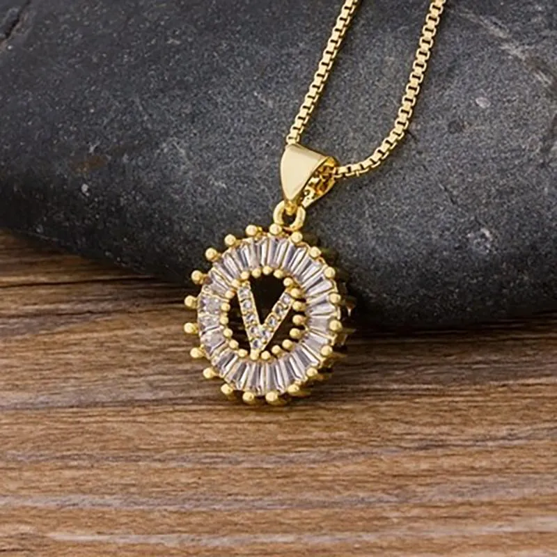 Zircon Embellished Initial Letter Pendant Necklace