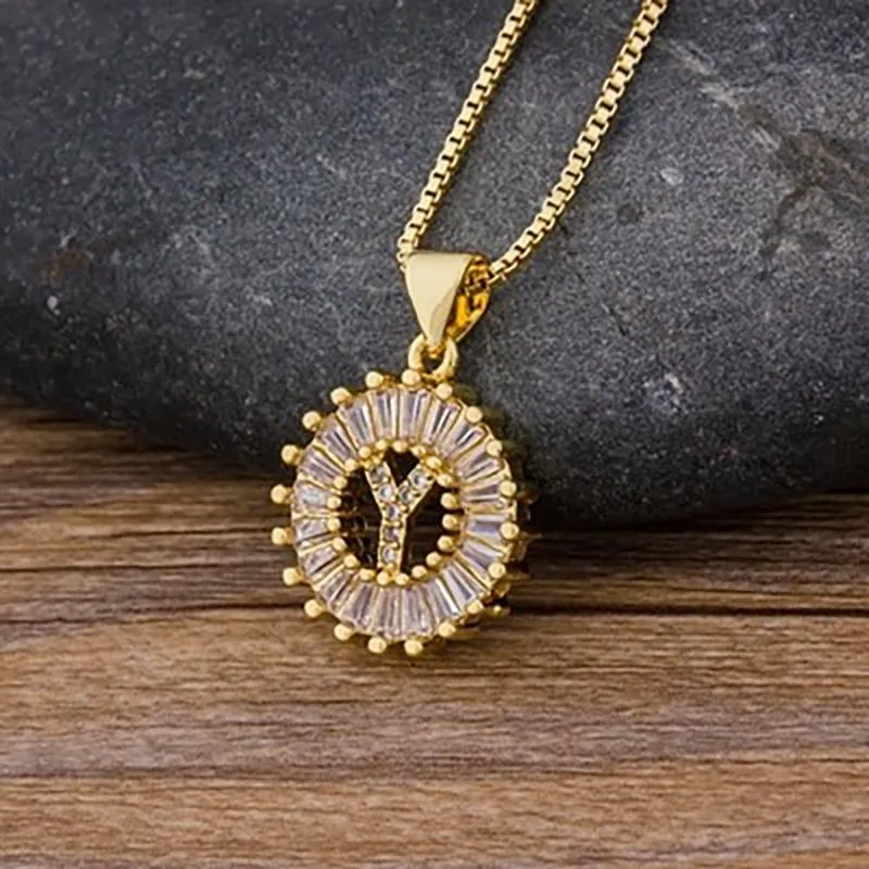 Zircon Embellished Initial Letter Pendant Necklace