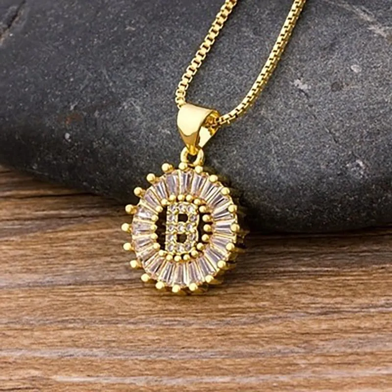 Zircon Embellished Initial Letter Pendant Necklace