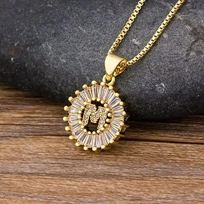 Zircon Embellished Initial Letter Pendant Necklace