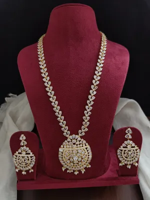 Zircon Long Necklace Set Having Half White Pearls