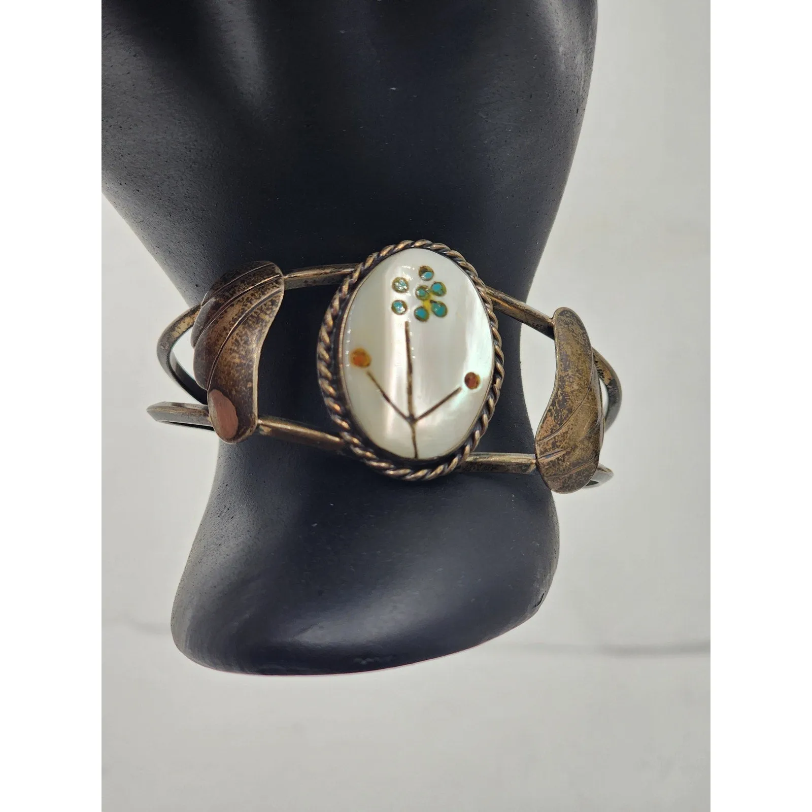 Zuni Jewelry Sterling Cuff Bracelet Coral Turquoise MOP 17g Native American 6"