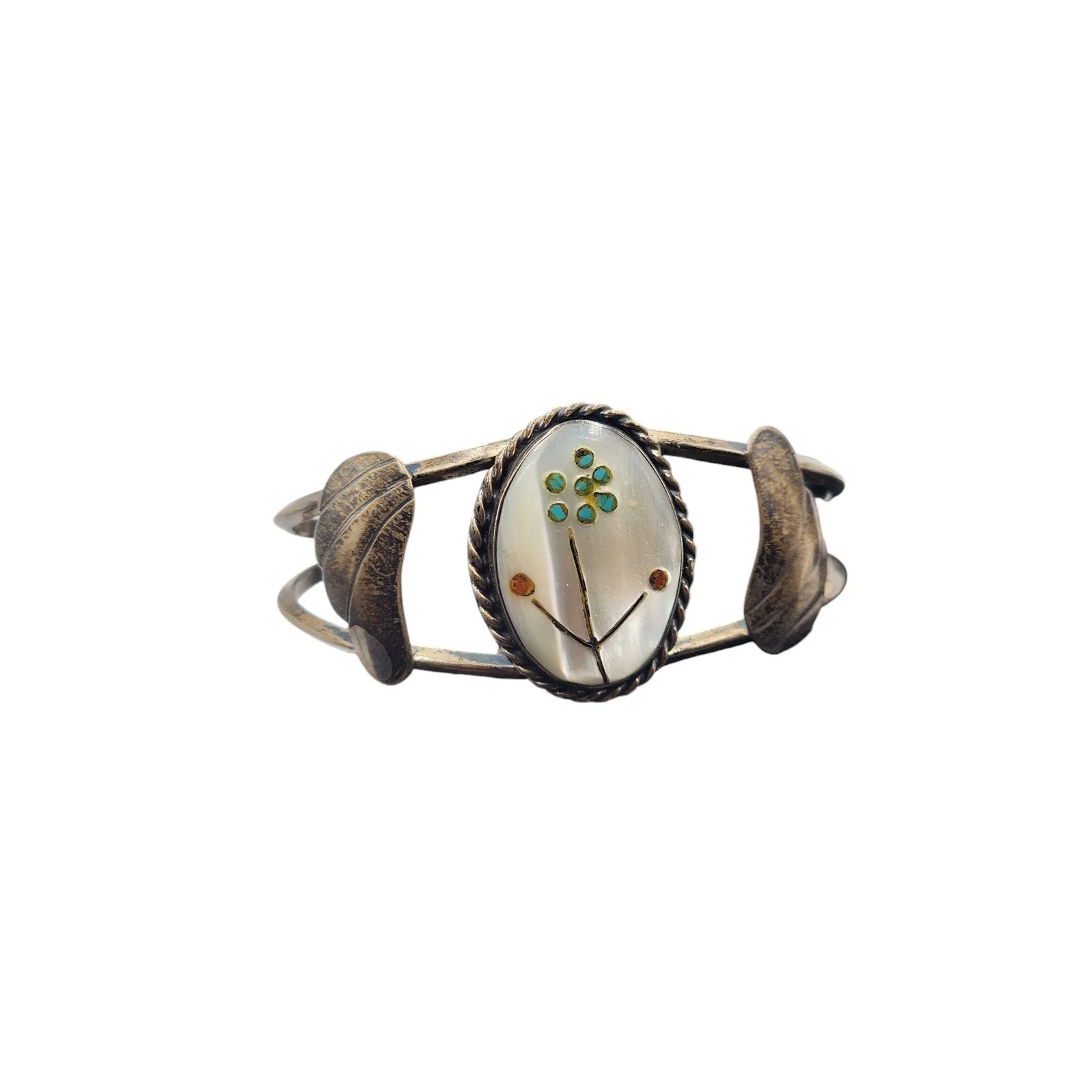 Zuni Jewelry Sterling Cuff Bracelet Coral Turquoise MOP 17g Native American 6"