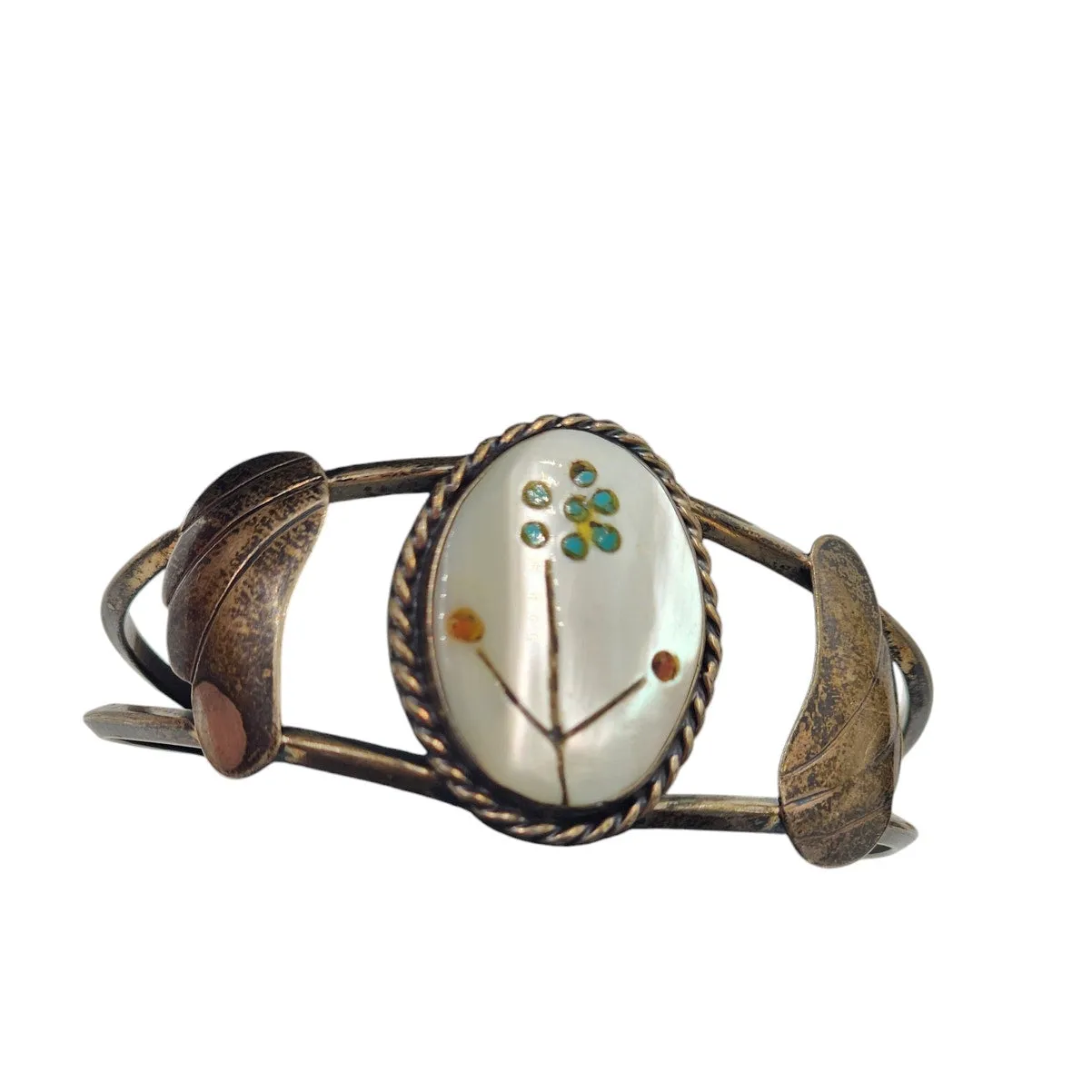 Zuni Jewelry Sterling Cuff Bracelet Coral Turquoise MOP 17g Native American 6"